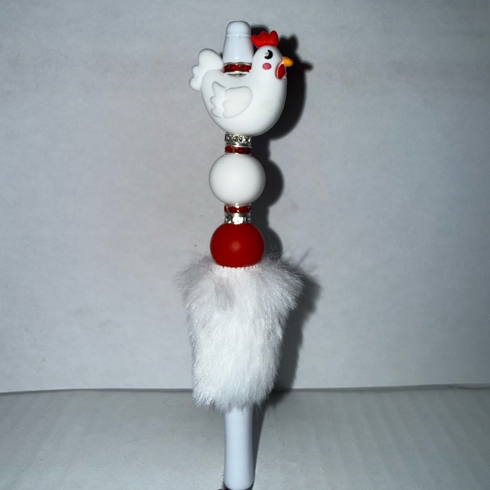 Charming Handmade Beaded Chicken Pen-Furry Base with 3D silicone chicken/beads